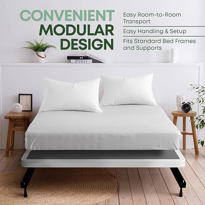Greaton, 2.5” Queen Box Spring for Queen Bed – Amish-Made in the USA – Solid Wood Box Spring Mattress Foundation with Stable & Quiet Support – Flat-Packed & Easy Assembly – White