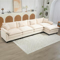 Oversized Modular Sectional Sofa, 146.5 Inch L Shaped Cloud Couch Set, 4-Seat Comfy Convertible Sofa with 1 Movable Ottoman, DIY Combination Sleeper Couch for Living Room(Chenille, Beige)