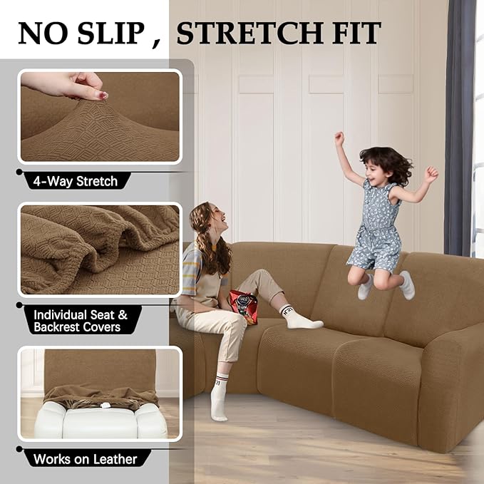 Couch Covers for Sectional Sofa Reclining L Shape Waterproof Washable Sectional Couch Covers Super Stretch Recliner Sofa Slipcover(5 Seater Cover,Brown)
