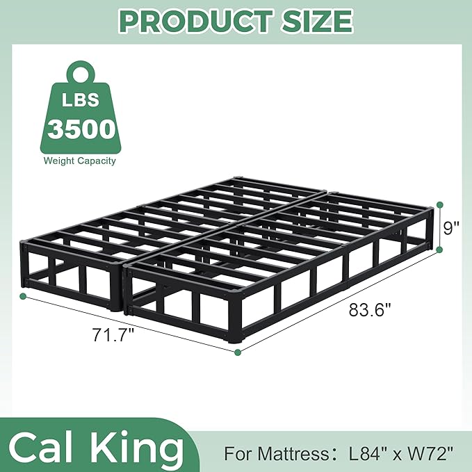 Lutown-Teen 9 Inch Split California King Box Spring Bed Base, 3500lbs Heavy Duty Metal High Profile Cal King Box Spring Mattress Foundation with Fabric Cover, Noise-Free, Non Slip, Easy Assembly