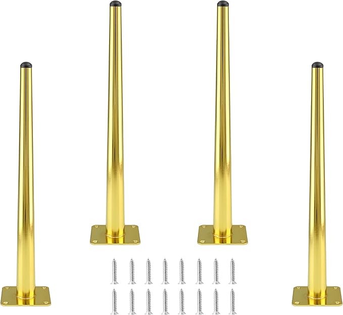 4pcs 16 Inch Furniture Legs, Straight Conical Metal Legs Luxury Gold Mid-Century Style Furniture Feet for Sofa Cabinet Table Chair Cupboard Couch Ottoman Home DIY Projects