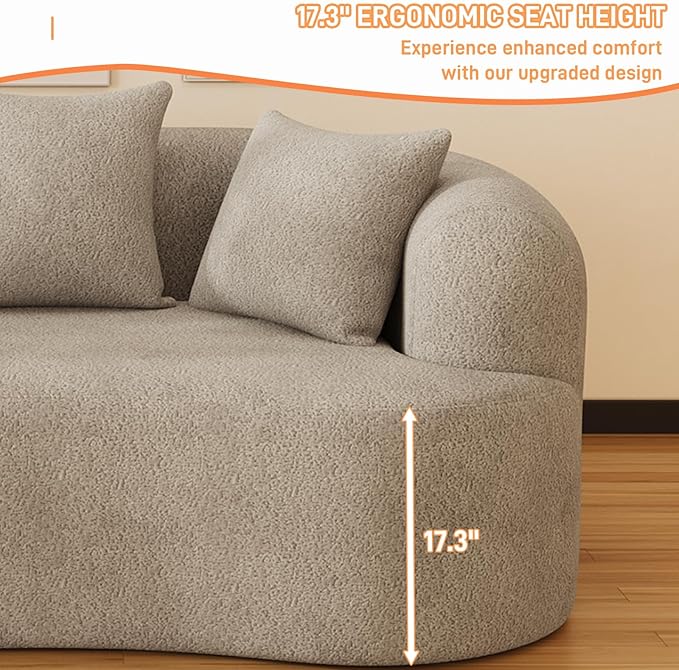 69" Curved Loveseat Sofa for Living Room, Modern Chenille Love Seat Cloud Couch, Luxury Plush Extra Deep Oversized Sofa for Small Spaces, Bedroom, Apartment‌, No Assembly Required, Light Brown