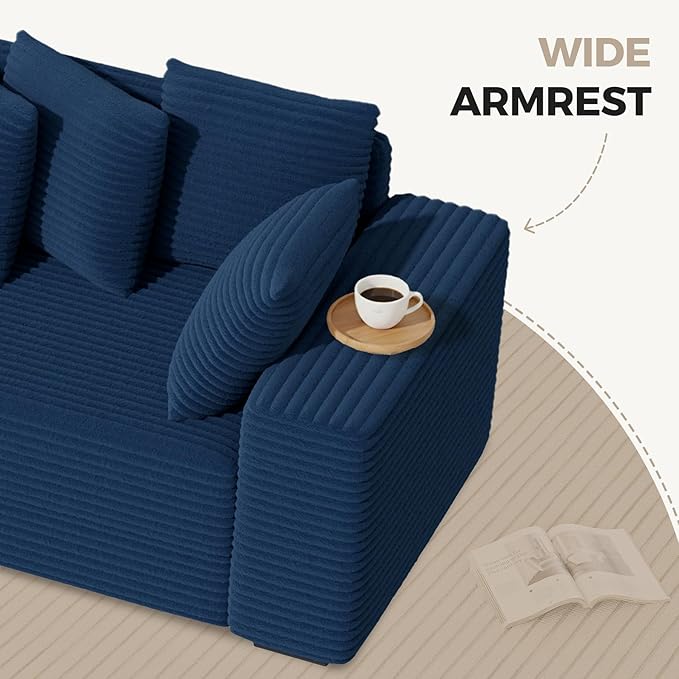 111'' Modular Sectional Cloud Couches with Chaise, L Shaped Large Sleeper Couch Fluffy Corduroy with 8pcs Pillows for Living Room(Blue Left Facing Chaise)