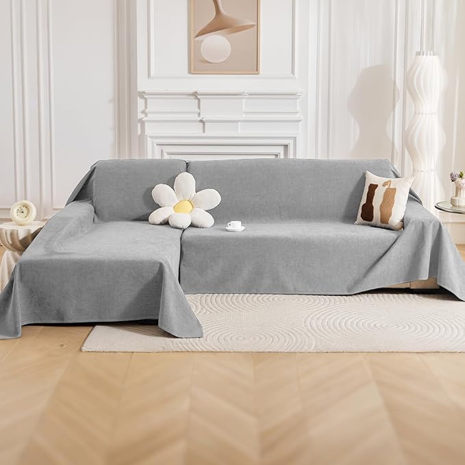Deep Dream Sectional Couch Covers, 2 Pieces 100% Waterproof L Shaped Sofa Cover, Non Slip Couch Cover for Dogs Cats Washable, Pet Friendly Sofa Slipcovers Furniture Protector (X-Large, Light Grey)