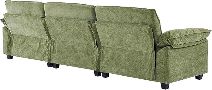 Karl home Sectional Sofa Modular Deep Seat Sofa Couch with Ottoman, Chenille Sofa Sleeper Comfy Upholstered Furniture for Living Room, Apartment, Studio, Office, (3-Seat & 1-Ottoman, Green)