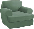 PrinceDeco 2 Pieces T Cushion Chair Slipcover Stretch Couch Covers for T Cushion Sofa Slipcovers Chair Covers for Armchair with 1 Individual T Shape Seat Covers (29"-40")- Loden Frost