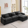 120" Modular Sectional Sofa, Comfy Cloud Couch Sectional Sofa with Ottoman, Chenille Sofa Sleeper Deep Seat Sofa with Throw Pillows for Living Room (Black, 120"- L Shape)