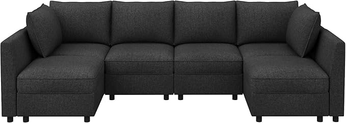 HONBAY Modular Sectional Sofa Couch with Storage, Modern U Shaped Sectional Sofa, Convertible Sectional Couch for Living Room - Linen Grey