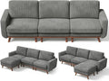 Vesgantti L-Shaped Modern Sofa, Modular Sectional Cloud Couch with Ottoman, Comfy Corduroy Deep Seat Sofa for Living Room, Bedroom and Apartment, Dark Gray