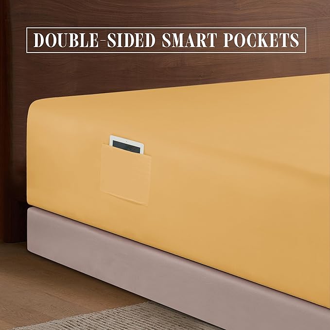 Elegant Comfort 1500 Premium Hotel Quality 18-24 Inches Deep - Extra Deep Pocket Single Fitted Sheet for High Mattress, Luxury and Softest, Smart Pocket - Wrinkle Free, California King, Gold