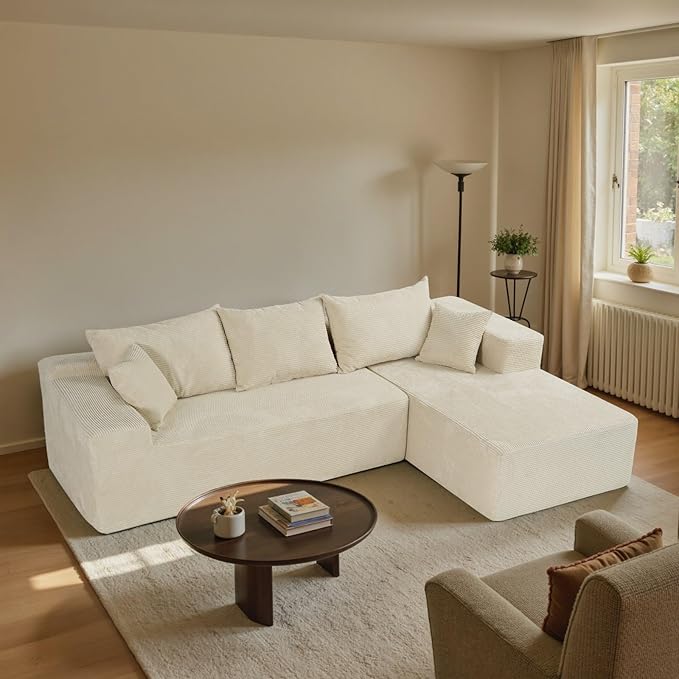 103” Cloud Sectional Couch with L-Shape Chaise,Modern Modular Sofa with Deep Seat, Upholstered Couches for Living Room Bedroom,No Assembly Required, Beige (Right Facing Chaise)