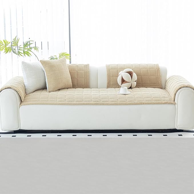 Sofa Couch Cover, Sofa Covers Washable for Dogs, Non-Slip Couch Covers for Sectional Sofa, Sofa Slipcovers for All Seasons Furniture Protector for L Shaped(Light Brown, 27"x 27")