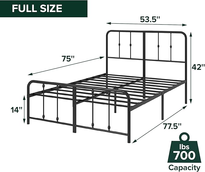 Zinus Leonardo Metal Platform Bed Frame, Victorian Spindle Style Headboard and Footboard, Heavy Duty Bed Base, Ample Underbed Space, Full