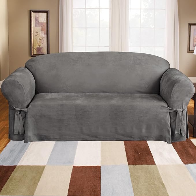 SureFit Soft Suede 1 Piece Sofa Slipcover in Middle Gray