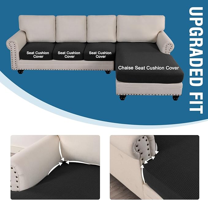 H.VERSAILTEX Sectional Couch Covers 4 Pieces Sofa Seat Cushion Covers L Shape Separate Cushion Couch Chaise Cover for Both Left/Right Sectional Couch (Seat Only: 1 Chaise + 3 Sofa, Black)