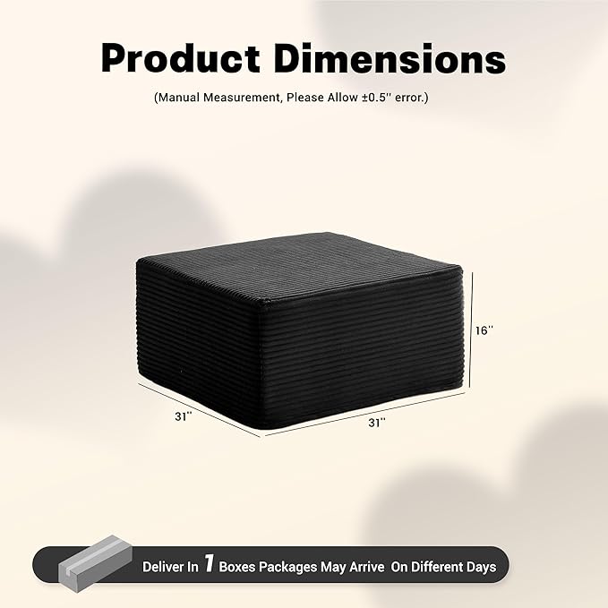 Cozy Square Ottoman, Set of Comfortable Seating, No Assembly Required, Black