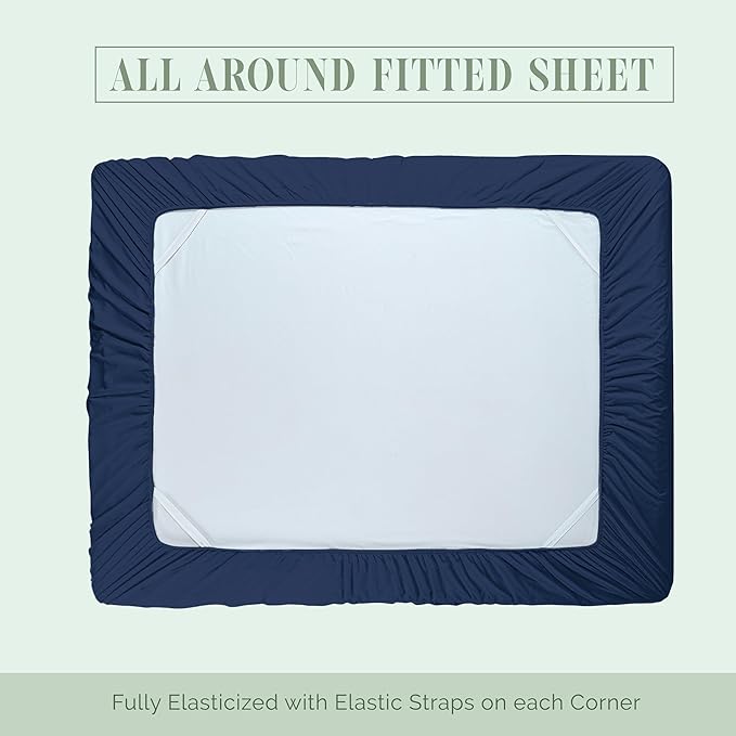 Elegant Comfort 1500 Premium Hotel Quality 18-24 Inches Deep - Extra Deep Pocket Single Fitted Sheet for High Mattress, Luxury and Softest, Smart Pocket - Wrinkle Free, Full, Navy Blue