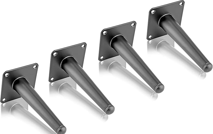 4pcs 6 Inch Furniture Legs, Straight Conical Metal Legs Matte Black Mid-Century Style Furniture Feet for Sofa Cabinet Table Chair Cupboard Couch Ottoman Home DIY Projects
