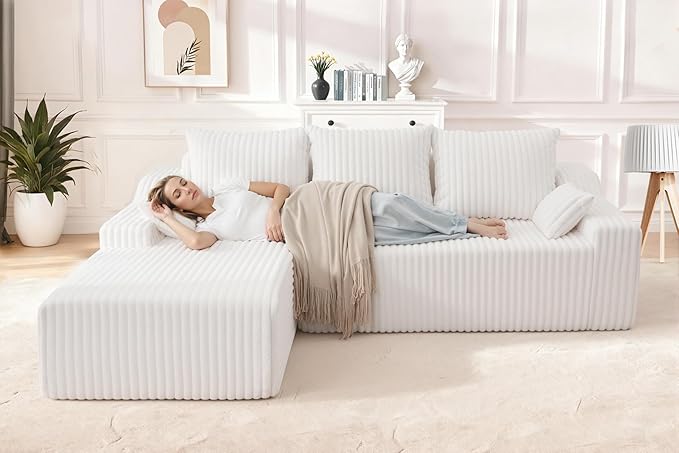 HABUTWAY 94'' Cloud Sectional Couch, Boneless Sofa with Deep Seat, Modular Comfy L-Shape Couch with Chaise for Living Room Bedroom, No Assembly Required(Beige,Left Facing Chaise)