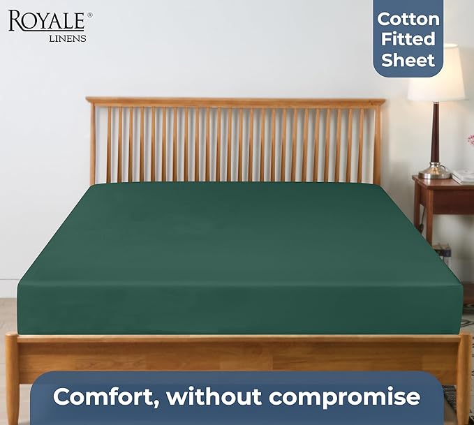 Royale Linens 100% Organic Cotton Fitted Sheet - Percale Weave - Super Soft Deep Pocket Bottom Sheets- Elastic Sheet King Cal Size -California King Fitted Sheets Only -(72"x84"+15", Hunter Green)