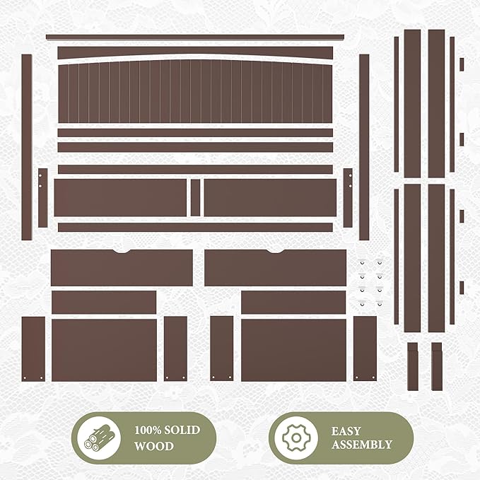 AMERLIFE Solid Wood King Size Storage Bed Frame with Headboard, Platform Bedframe with 2 Storage Drawers, Beadboard Design & Wooden Slats/No Box Spring Needed/Noise-Free, Espresso Brown Finish