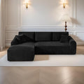 109“L-Shaped Sectional Sofa Boneless Couch Upholstery Cloud Modular Couch with Chaise No Assembly Required Corduroy Fabric Combination Deep Seat Living Room Bedroom (Black, Left Hand Facing)