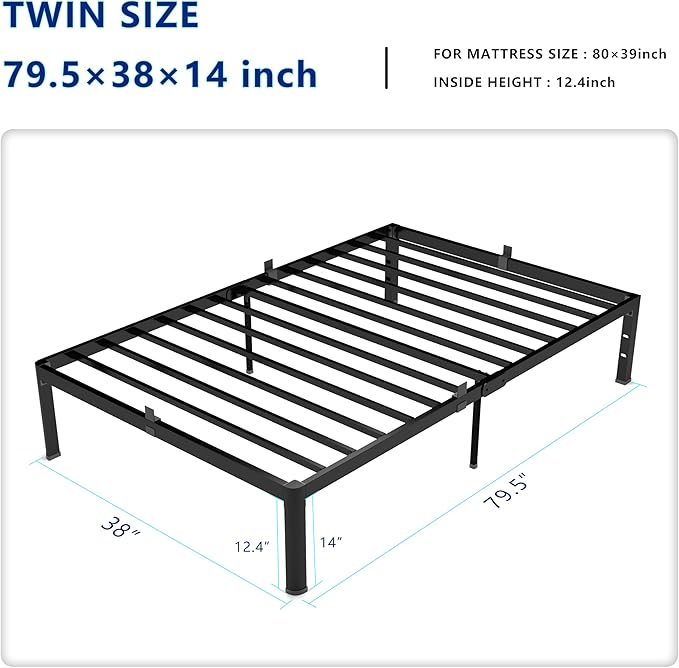 yookare 14 Inch Twin XL Metal Platform Bed Frame with Round Corner and Mattress Retainers, 3500lbs Heavy Duty Steel Slats Support, No Box Spring Needed, Easy Assembly, Noise Free