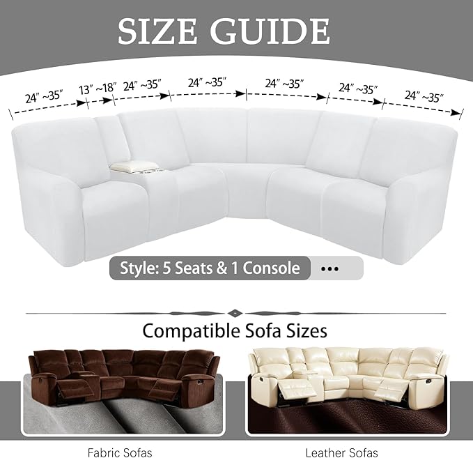Waterproof Reclining Sectional Couch Covers Washable L Shaped Couch Cover for Sectionals Recliner Sofa Covers Stretch Corner Recliner Slipcovers(5 Seater 1 Console Cover, Silver Gray)