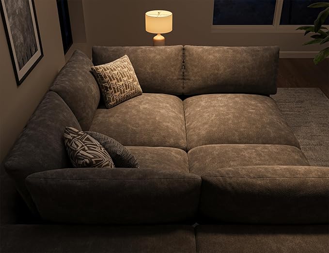 120" Cloud Sectional Couch | Oversize Boneless Couches for Living Room | 4 Seater Modern L-Shape Sofa | Drak Grey