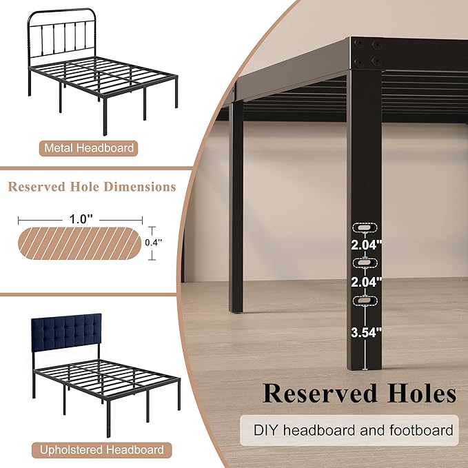 HOBINCHE 20 Inch King Size Bed Frame, No Box Spring Needed, Heavy Duty Black Metal Platform Mattress Foundation with Steel Slats, Non-Slip Noise Free Easy Assembly, Large Storage