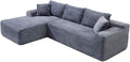 95" L Shaped Boneless Sectional Couches, Wide Armrest, Deep Seat, Memory Foam, Assembly Free, Modern Comfy Corduroy Fluffy Cloud Sofa with Left Chaise for Living Room, Small Spaces, Grey
