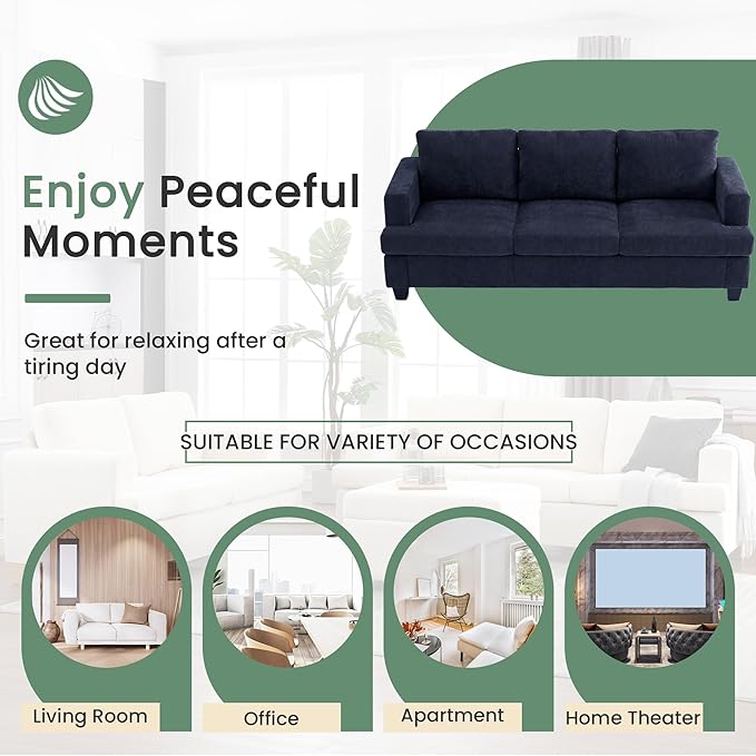 YOUDENOVA 2 Piece Set Comfy Sofa Couch, 3-Seater Sofa * 2 with Deep Seats, Modern Sleeper Couch for Living Room, Navy Chenille