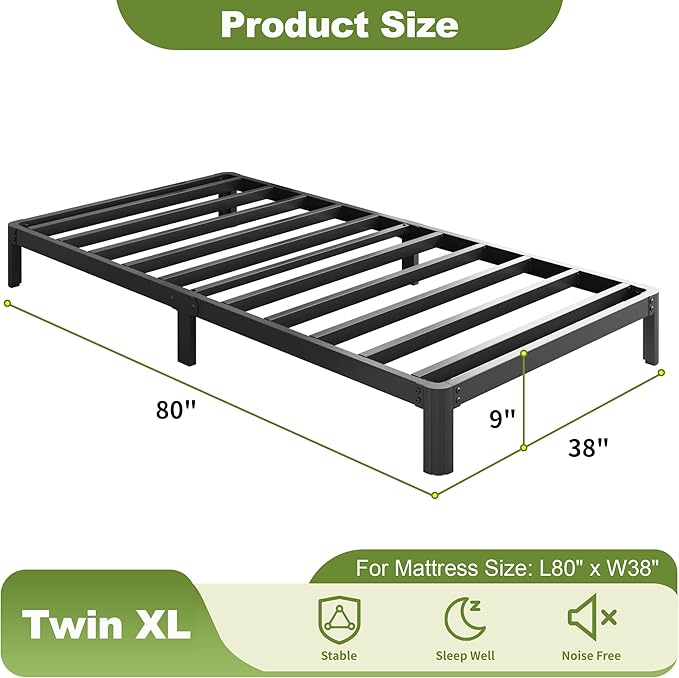 Yicensen 9 Inch Twin XL Bed Frames with Rounded Corner Legs, Heavy Duty XL Twin Metal Platform Bed Frame No Box Spring Needed, Easy Assembly, Noise Free, Black