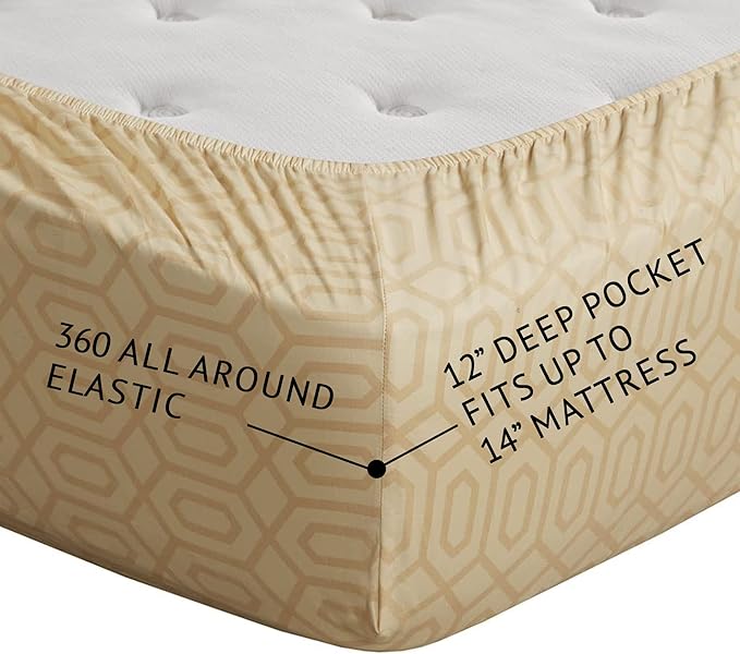 Comfort Spaces 100% Cotton Sheet Set Breathable, Lightweight, Soft with 12" Elastic Pocket Fits up to 14" Mattress, All Season Cozy Bedding, Matching Pillow Case, Twin XL Diamond Tan 3 Piece