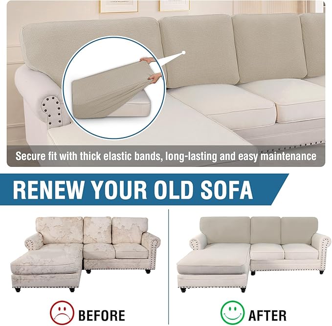 H.VERSAILTEX Backrest Cushion Covers Sectional Couch Back Cushion Covers for Sectional Sofa Set for Both Left/Right Couch (Back Only: 1 Chaise + 2 Sofa, Island Fossi)