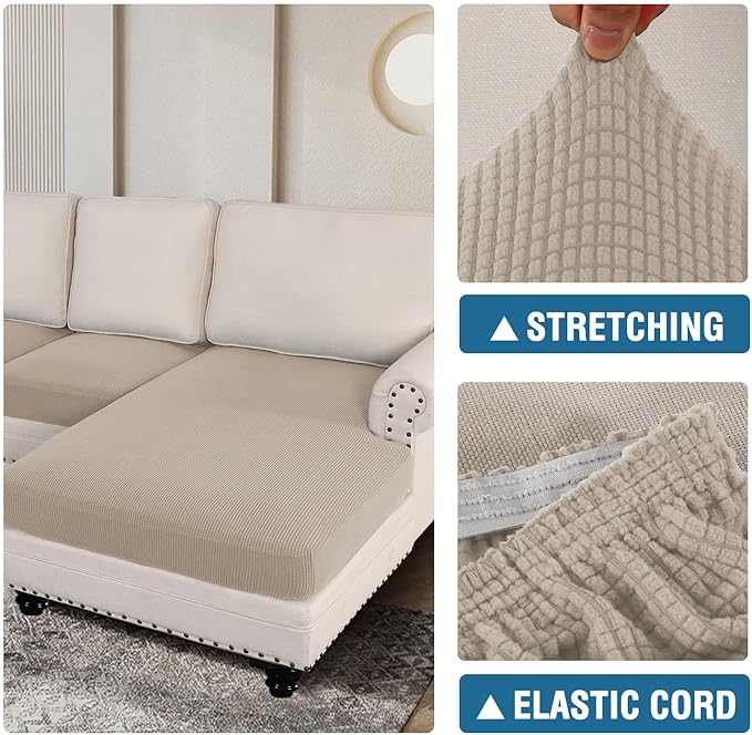 H.VERSAILTEX Sectional Couch Covers 4 Pieces Sofa Seat Cushion Covers L Shape Separate Cushion Couch Chaise Cover for Both Left/Right Sectional Couch (Seat Only: 1 Chaise + 3 Sofa, Island Fossi)