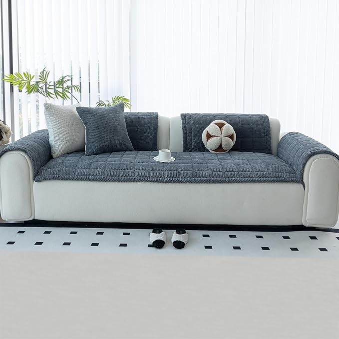 Sofa Couch Cover, Sofa Covers Washable for Dogs, Non-Slip Couch Covers for Sectional Sofa, Sofa Slipcovers for All Seasons Furniture Protector for L Shaped(Dark Grey, 27"x 83")