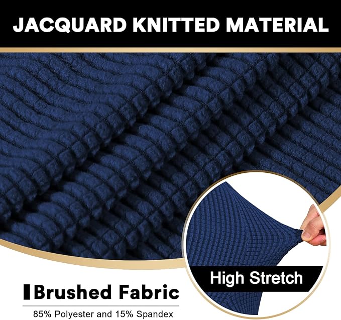 PrinceDeco T Cushion Loveseat Slipcover 3 Pieces Sofa Covers for T Cushion Sofa Stretch Slip Covers for 2 Cushion Couch with 2 Individual T Shape Seat Covers Width Up to 76"- Washable, Navy
