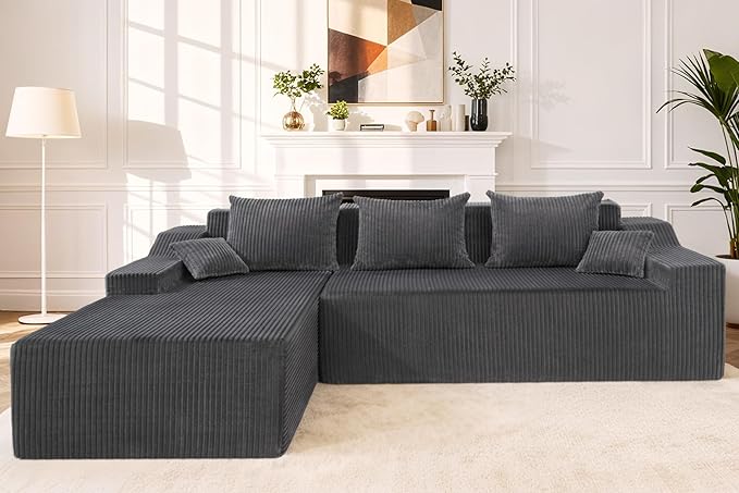HABUTWAY 101'' Modular Sectional Sofa Cloud Couch with Deep Seat, Modern L-Shaped Convertible Couches Upholstered Couch with Chaise for Living Room Bedroom (Grey, Left-Facing Chaise)