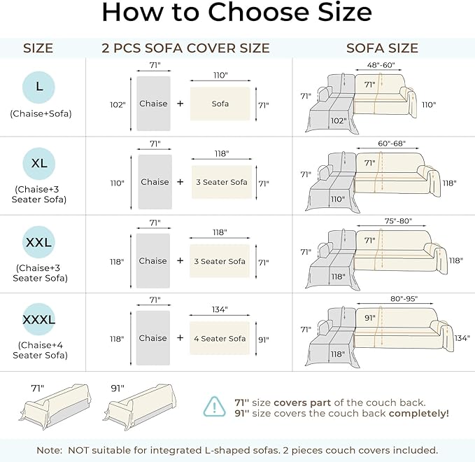 Sectional Couch Covers, 2 Pieces Chenille Sofa Cover L Shaped Couch Cover Blanket for Dogs Washable Sofa Slipcovers Pet Furniture Protector (XX-Large: 71" x 118" + 71" x 118", Blue)