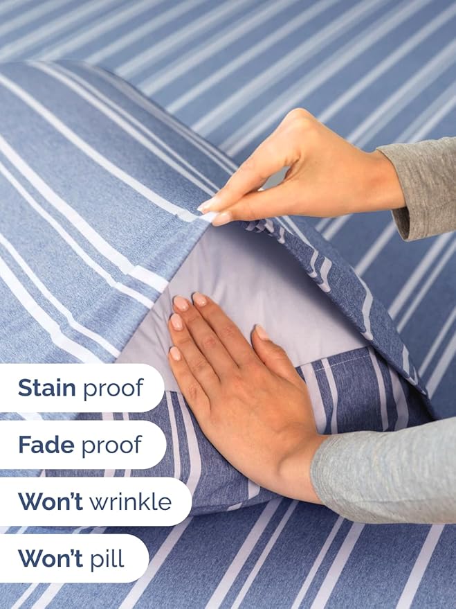 Extra Deep Queen Sheet Set - 6 Piece Breathable and Cooling Sheets - Hotel Luxury Bedding for Women, Men, Kids & Teens - Easy Secure Fit - Soft and Wrinkle Free with Extra Deep Pockets - Blue Stripes