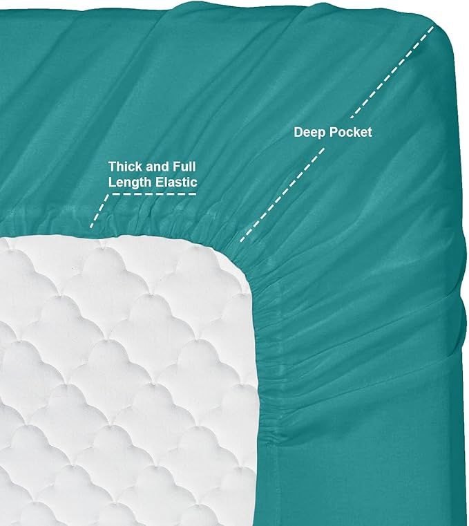 Hearth & Harbor Extra Deep Pocket Sheets - Fits Mattress 18-24 Inches Deep - Extra Deep Pocket Twin Sheets Sets - 4 Piece Twin Size - Teal