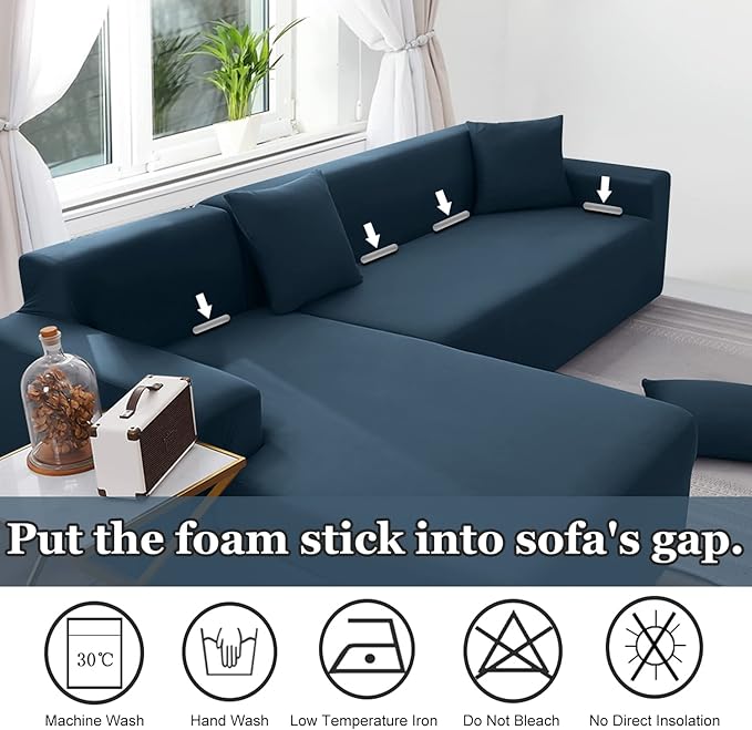 NAISI Couch Cover L Shape 2 Pieces Sofa Cover Soft Stretch Slipcovers with 2pcs Pillowcases Furniture Protector Sectional Couch Covers 3 Seater + 3 Seater(Teal)
