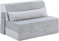 Tiita Convertible Folding Sofa Bed Twin Size for Adults with Pillow, Plush Fabric Floor Mattress Couch Bed, Washable Cover & Side Pocket, Guest Room, Dorm, Apartment, Living Room, White Gray