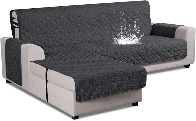 VANSOFY Upgraded Sectional Couch Covers 100% Waterproof L Shaped Sofa Slipcover Reversible Chaise Lounge Cover for Sectional Sofa Furniture Protector Cover for Pets Dog Cat(Small, Charcoal Gray)