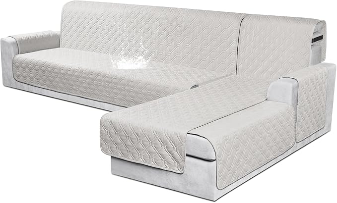 VANSOFY Sectional Couch Covers 100% Waterproof L Shaped Sofa Slipcover 3pcs Reversible Chaise Lounge Cover for Sectional Sofa Furniture Protector Cover for Pets Dog Cat(X-Large, Off White)