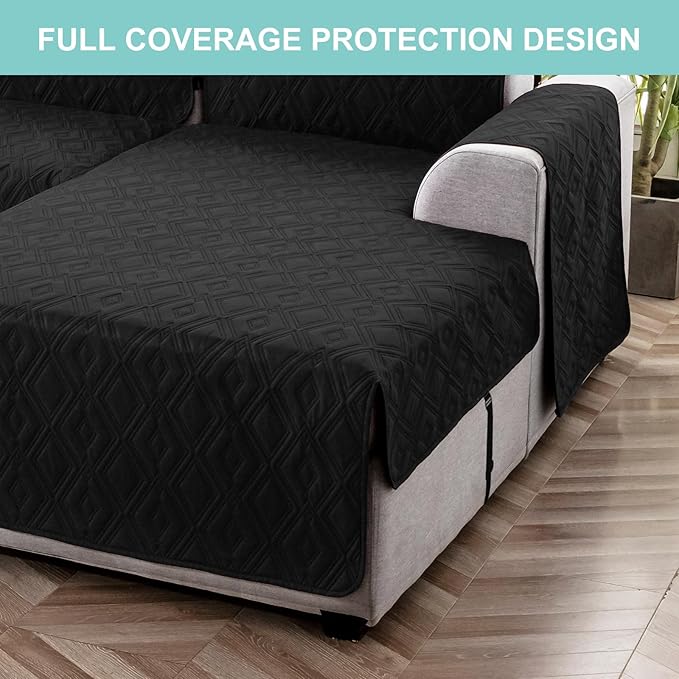 Genina Sectional Couch Covers for Dogs L Shaped Sofa Covers Chaise Lounge Cover Reversible Sofa Cover Sectional Furniture Protector for Pets, Kids (Black, Small)