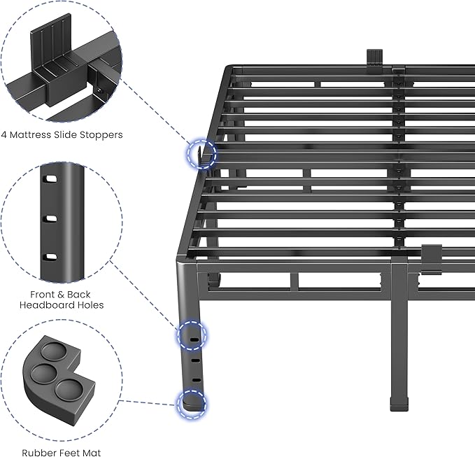 NKZ California King Size Bed Frame 22 Inch, Metal Bed Frame & Box Spring 2 in 1 Platform with Round Corner Legs, 4000Lbs Heavy Duty Tall Metal Frame, Headboard Hole, Noise-Free, Easy Assembly