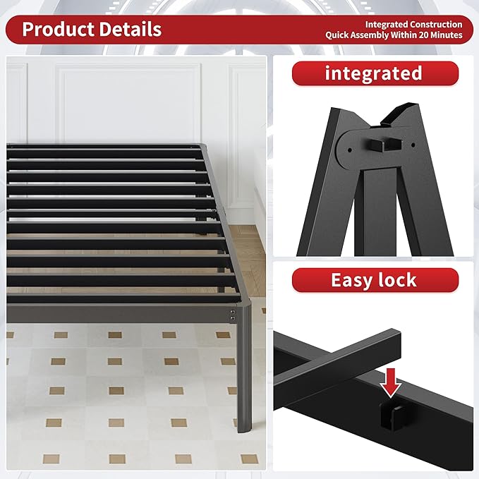 Yicensen 14 Inch California King Bed Frames No Box Spring Needed, Heavy Duty Cal King Metal Platform Bed Frame with Rounded Corner Legs, Easy Assembly, Noise Free, Black