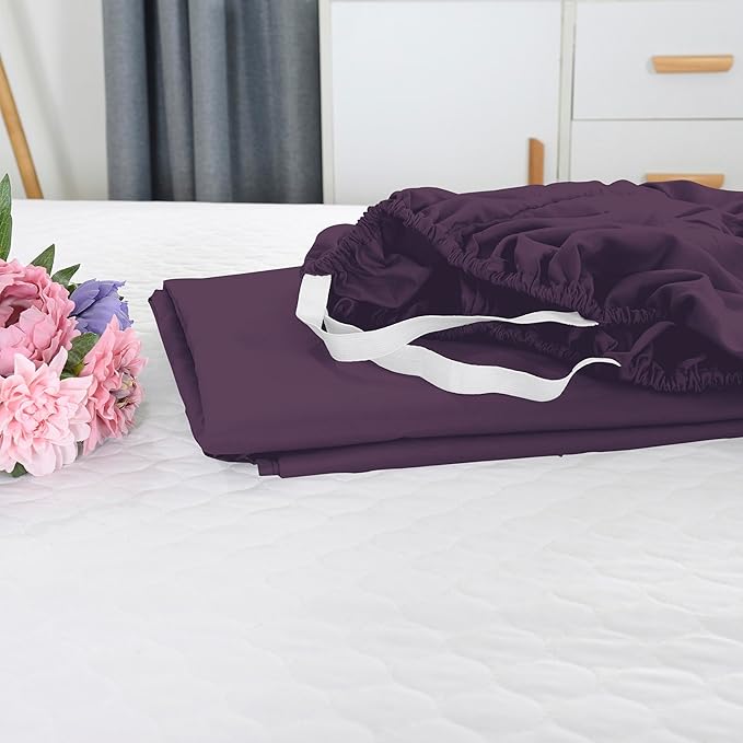 Elegant Comfort 1500 Premium Hotel Quality 18-21 Inches Deep - Extra Deep Pocket Single Fitted Sheet for High Mattress, Luxury and Softest, Smart Pocket - Wrinkle Free, Queen, Purple